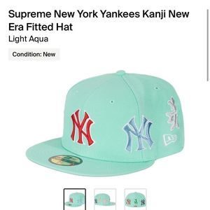 Supreme New York Yankees Kanji New
Era Fitted Hat “light aqua”